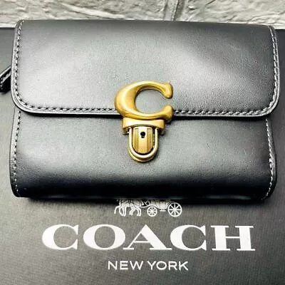 COACH Studio Medium Wallet Black Brown Leather Snap Zip 3.7x5.5x1.18  ShipFromJP • $481.77