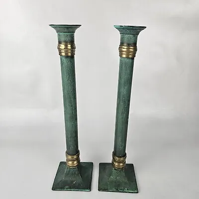 Pair 11  Virginia Metalcrafters New Colonial Style Verdigris Patina Candlesticks • $49.95