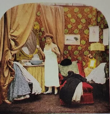 Color Stereoview Woman In The Toilet Powder And Puff C1900 Mirror Chair Lamp • $4.80