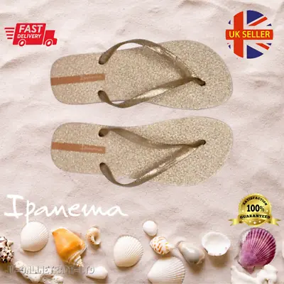 New Ladies Women Flip Flops Summer Pool Beach Sandals Toe Gold Brown Tan Ipanema • £11.95