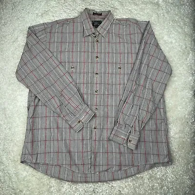 Burberrys Shirt Men Large Gray Red Plaid Long Sleeve Button Down Cotton USA Made • $49.97