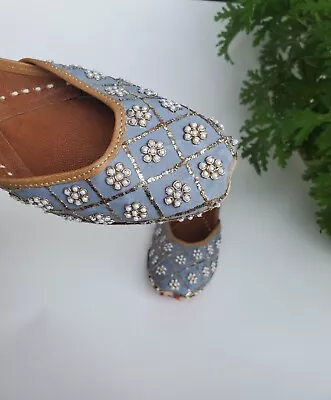 Grey Punjabi Casual Jutti Mojari Flat Sandal Shoes Jardozi Wedding Occasion Wear • $31.99
