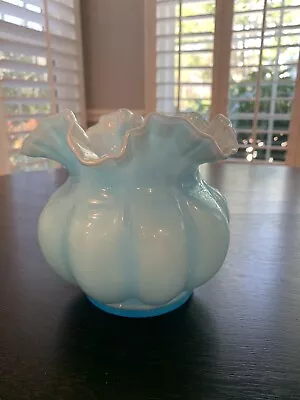 Vintage Felton Blue Milk Glass 5.25  Ruffled Vase • $27