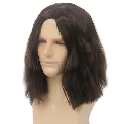 Mens Cosplay Winter Soldier Wig Dark Brown Wavy Male Long Length Synthetic Hair • £14.69