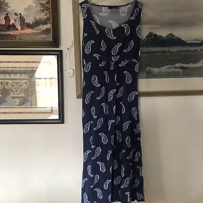 Basic Editions Blue White Paisley Bandana Print Midi Sleeveless Dress Sz L A577 • $14