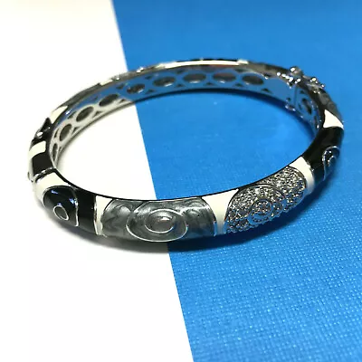 NEW LAUREN G. ADAMS Silver Black Grey Enamel BANGLE BRACELET Pave Crystal H474z • $65