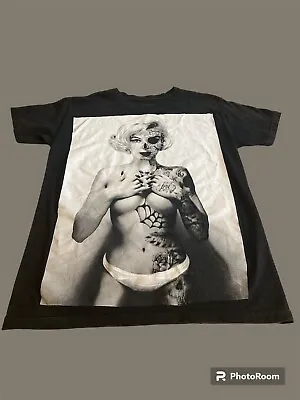 Popular Poison Marilyn Monroe Tattoo Skull Black T Shirt Sz SMALL Topless 2014 • $18.50