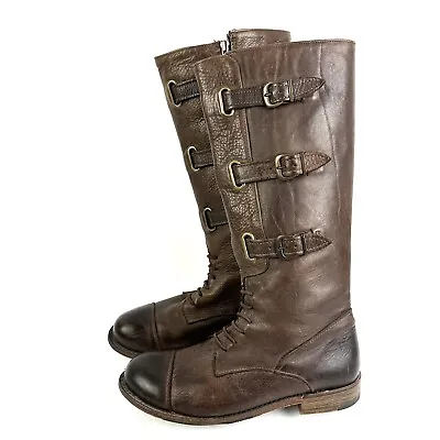 Vintage Shoe Company Boots 8 Bastrop Brown Leather Tall Harness Womens Made USA • $103.96