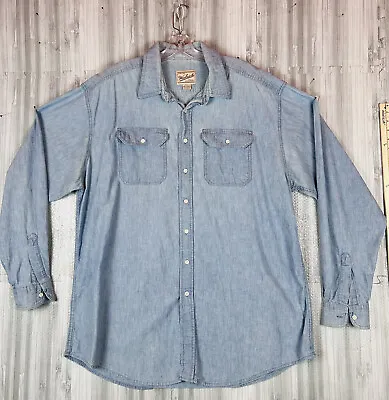 $22.85 • Buy Vintage Woolrich Chambray Button Up Shirt Long Sleeve Mens Size XL Light Faded