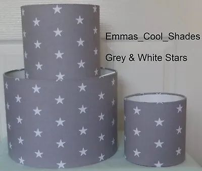 Grey White Stars Lampshade Handmade 20 30 40 Cm Fabric Baby Nursery Child Star • £18.95