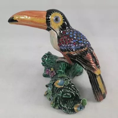 Toucan Bird Hinged Trinket Box Jeweled & Enameled Colorful • $55