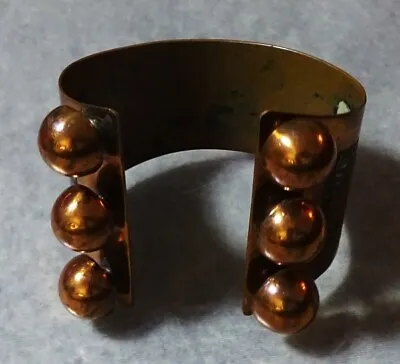 Heavy Vintage Mexico Solid Copper 2 1/8  Wide Mayan Aztec Design Cuff Bracelet • $89.50