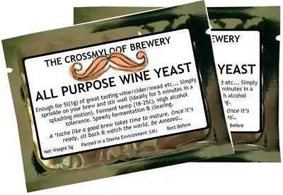 Wine Yeast. 2 All Purpose Home Brew Yeast Packs Suitable For WineCiderMeadetc • £2.09