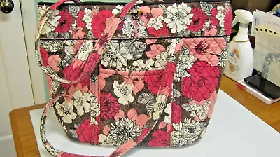 Vera Bradley VERA Toggle Tote LARGE Shoulder Bag Mocha Rouge 16 X 14 X 5 GUC • $24.95