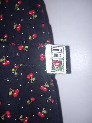 Mary Engelbreit Scrub Top ~ Black With Red Cherries  Size XS Preowned  • $13.99