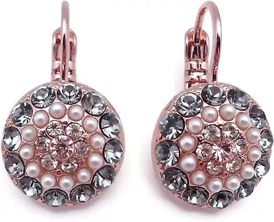 Mariana Earl Grey Rose Gold Earrings Grey & Silk Crystal Mix Pave Circle 1132 • $51.80