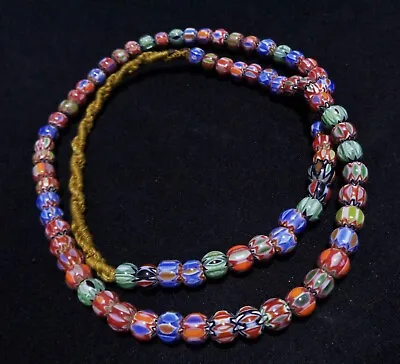 01 Vintage Venetian African Chevron Glass Beads • $35