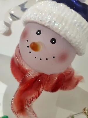 Hand Crafted Coloured Glass Snowman & A Happy Child In Snow X'MAS Theme 9.5 ×6.5 • £6.50