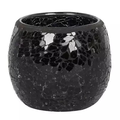 Black Candle Holder - Black Crackle Glass Mosiac Candle Tealight Holders • £12