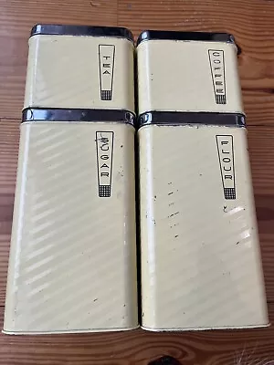 Vintage MCM Kitchen Canisters Set Of 4 Lincoln Beautyware Metal Pale Yellow • $37