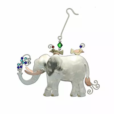 Metal Beaded Elephant Christmas Holiday Ornament Hanging Decoration • $28