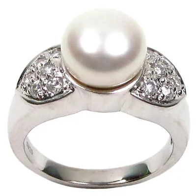 Genuine 9-10mm AAA Cultured White Or Black Pearl Fashion Ring In Sterling Silver • $41.95