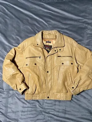 Adventure Bound Leather Thinsulate Jacket Mens Size L Full Zip Button Yellow • $55