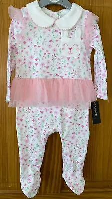 Baby Girls Bunny Tutu Applique Romper/babygrow/sleepsuit.0-12mths • £5.95