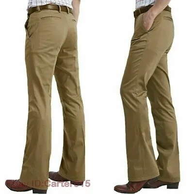 Retro Men Bell Bottom Pants 60s 70s Vintage Flare Formal Dress Trousers Slim Fit • $26.72