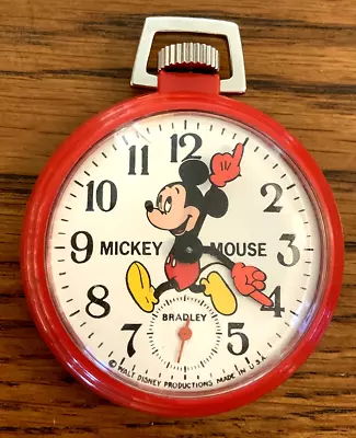 Disney Productions Mickey Mouse Bradley Red Wind-Up Pocket Watch • $79