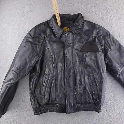 Golden Leathers Jacket Mens XL Black Real Genuine Patchwork • $19.95