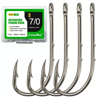 100Pcs Baitholder Bait Hook High Carbon Steel Silver Long Shank Fishing Hooks • $6.37