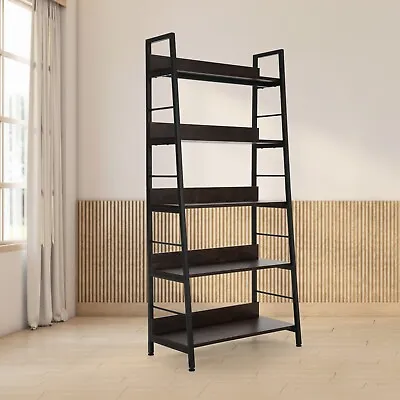 5 Tier Industrial Bookshelves And Bookcases Black Ladder Shelf Vintage Storage • $69.99