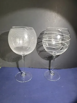 Set Of 2 Balloon Wine Glass Spiral Cut Horizontal 9 1/8  MIKASA Cheers Clear • $18.25