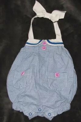 Gymboree Hippos And Bows Stripe Halter Bubble Nautical Romper 0-3 Baby Girls • $11.99