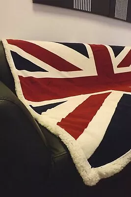 Union Jack Fleece Blanket Throw Red Whit Blue British Flag Polyester • £22.16