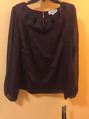 J. R. Nites By Carol Lin Size 14 Deep Purple Eggplant Color Concert Blouse B05 • $15