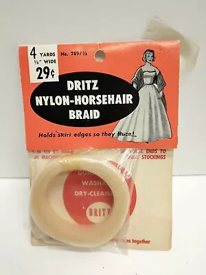 Vintage 1958 Dritz Nylon Horsehair Braid 1/2  By 4 Yds NOS • $3.65