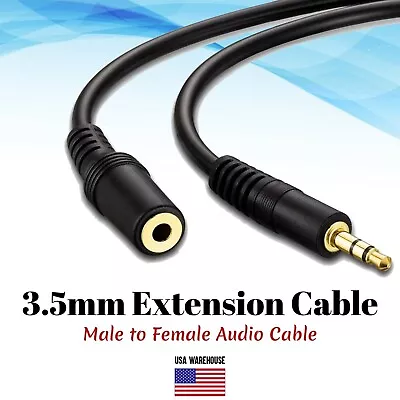 3.5mm Male To Female Audio Cable 3ft 6ft 10ft 25ft 50ft 75ft 100ft Extension Lot • $6.25