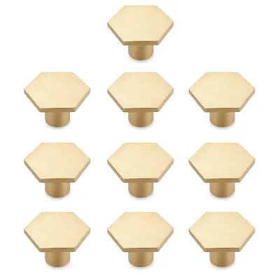£13.99 • Buy 10 Hexagon Solid Brass Kitchen Cabinet Door Knobs Handles Cupboard Drawer Pulls 