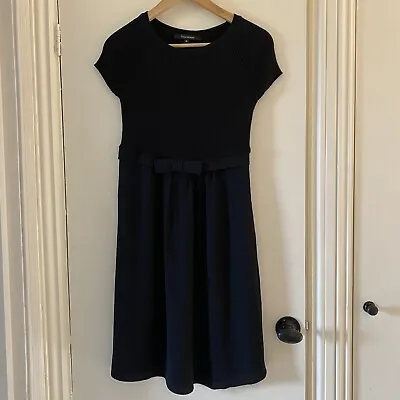 Tara Jarmon Sleeveless Knee Length Black Dress With Bow Wool Viscose EU 36 UK 8 • £44