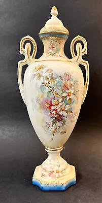 R S Suhl Hand Painted 14” Urn Vase With Lid Porcelain Pink Blossoms VTG • $64.50