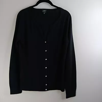 Talbots Women's Cardigan Sweater Pure Italian Merino Wool Black Button Medium • $20