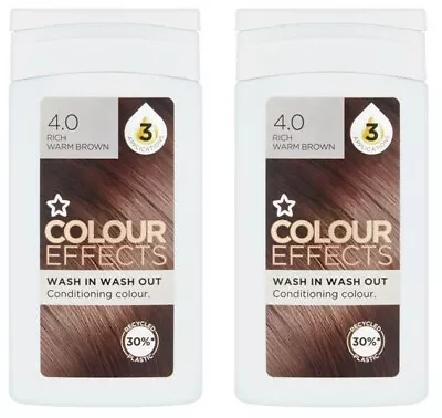 2 X Superdrug Conditioning Hair Colour Effects Wash In Out 4.0 RICH WARM BROWN • £10.99