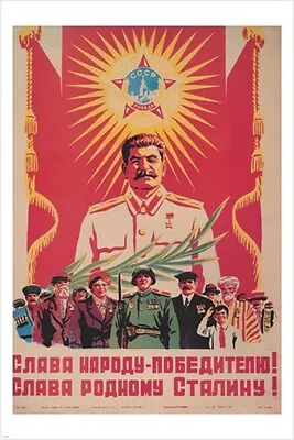 Vintage Soviet Union Era PROPAGANDA POSTER WITH STALIN Communism RED 24X36 • $9.99
