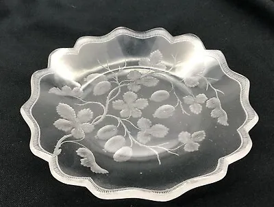 Old American Signed Sinclaire Brilliant Cut Glass Intaglio Fruit Leaves Plate • $194.90