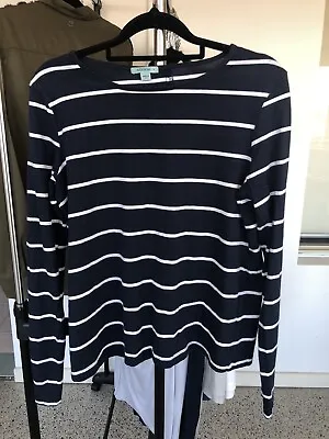 $9 • Buy Kookai  Top Size 2 100%Organic Cotton Long Sleeve Navy Blue/White Stripes