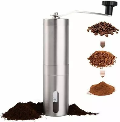 Coffee Bean Grinder Adjustable Ceramic Burr Manual Storage Mill Stainless Steel • £9.99