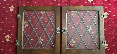 Solid Dark Oak Cupboard Door  With Handle And Hinges Stained Glass • £25