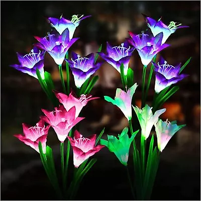 Solar Flower Lily Lights Garden Path Stake Color Changing LED Lamp Pathway Patio • $9.99